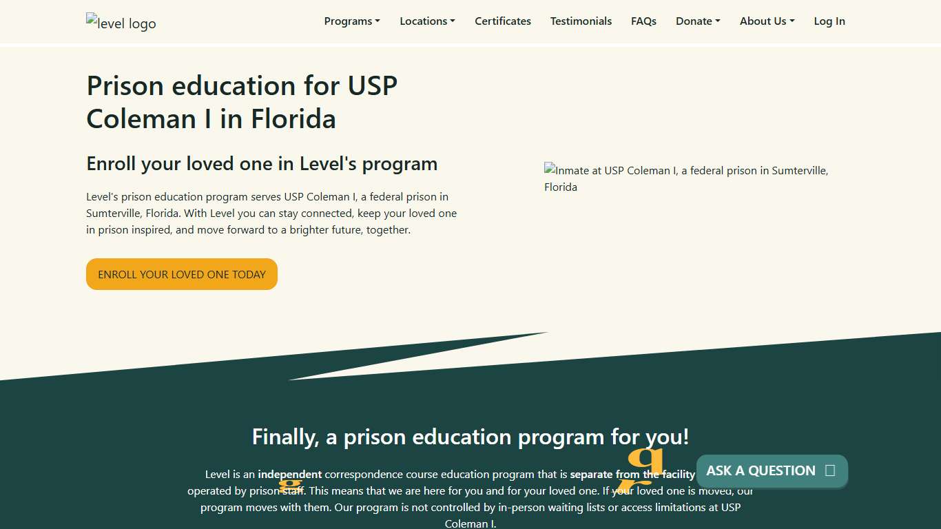 Prison Education For USP Coleman I - Level